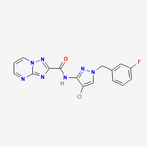 molecular formula C16H11ClFN7O B14926890 N-[4-chloro-1-(3-fluorobenzyl)-1H-pyrazol-3-yl][1,2,4]triazolo[1,5-a]pyrimidine-2-carboxamide 