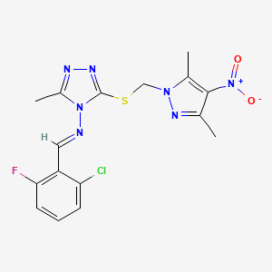 N-[(E)-(2-chloro-6-fluorophenyl)methylidene]-3-{[(3,5-dimethyl-4-nitro-1H-pyrazol-1-yl)methyl]sulfanyl}-5-methyl-4H-1,2,4-triazol-4-amine