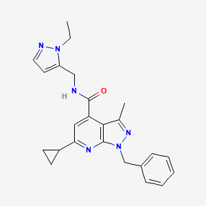 1-benzyl-6-cyclopropyl-N-[(1-ethyl-1H-pyrazol-5-yl)methyl]-3-methyl-1H-pyrazolo[3,4-b]pyridine-4-carboxamide