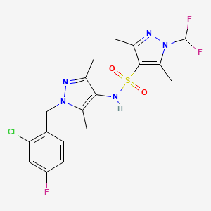 molecular formula C18H19ClF3N5O2S B14927143 N-[1-(2-chloro-4-fluorobenzyl)-3,5-dimethyl-1H-pyrazol-4-yl]-1-(difluoromethyl)-3,5-dimethyl-1H-pyrazole-4-sulfonamide 