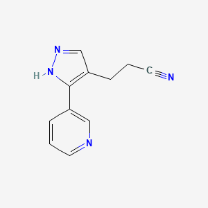 molecular formula C11H10N4 B1492716 3-(3-(pyridin-3-yl)-1H-pyrazol-4-yl)propanenitrile CAS No. 2098071-25-9