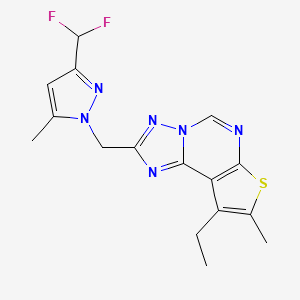 molecular formula C16H16F2N6S B14927187 2-{[3-(difluoromethyl)-5-methyl-1H-pyrazol-1-yl]methyl}-9-ethyl-8-methylthieno[3,2-e][1,2,4]triazolo[1,5-c]pyrimidine 