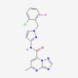 molecular formula C17H13ClFN7O B14927195 N-[1-(2-chloro-6-fluorobenzyl)-1H-pyrazol-3-yl]-5-methyl[1,2,4]triazolo[1,5-a]pyrimidine-7-carboxamide 