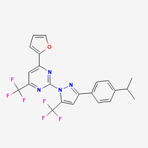 molecular formula C22H16F6N4O B14927325 4-(furan-2-yl)-2-{3-[4-(propan-2-yl)phenyl]-5-(trifluoromethyl)-1H-pyrazol-1-yl}-6-(trifluoromethyl)pyrimidine 