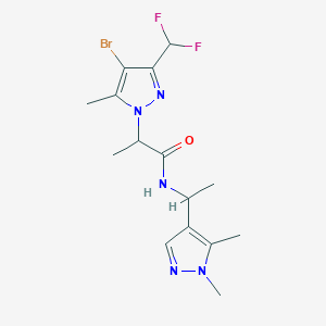 molecular formula C15H20BrF2N5O B14927342 2-[4-bromo-3-(difluoromethyl)-5-methyl-1H-pyrazol-1-yl]-N-[1-(1,5-dimethyl-1H-pyrazol-4-yl)ethyl]propanamide 