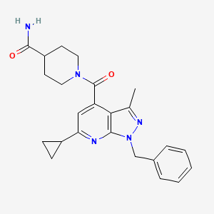 molecular formula C24H27N5O2 B14927363 1-[(1-benzyl-6-cyclopropyl-3-methyl-1H-pyrazolo[3,4-b]pyridin-4-yl)carbonyl]piperidine-4-carboxamide 