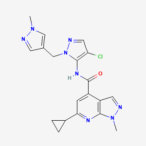 molecular formula C19H19ClN8O B14927460 N-{4-chloro-1-[(1-methyl-1H-pyrazol-4-yl)methyl]-1H-pyrazol-5-yl}-6-cyclopropyl-1-methyl-1H-pyrazolo[3,4-b]pyridine-4-carboxamide 