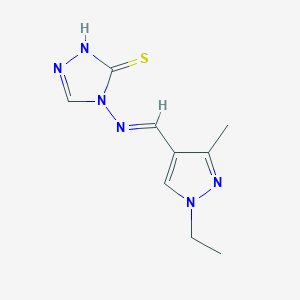 molecular formula C9H12N6S B14927483 4-{[(E)-(1-ethyl-3-methyl-1H-pyrazol-4-yl)methylidene]amino}-4H-1,2,4-triazole-3-thiol 