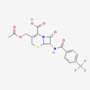 molecular formula C18H15F3N2O6S B14927517 3-[(Acetyloxy)methyl]-8-oxo-7-({[4-(trifluoromethyl)phenyl]carbonyl}amino)-5-thia-1-azabicyclo[4.2.0]oct-2-ene-2-carboxylic acid 