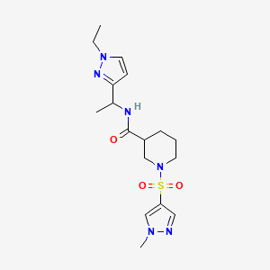 molecular formula C17H26N6O3S B14927614 N-[1-(1-ethyl-1H-pyrazol-3-yl)ethyl]-1-[(1-methyl-1H-pyrazol-4-yl)sulfonyl]piperidine-3-carboxamide 