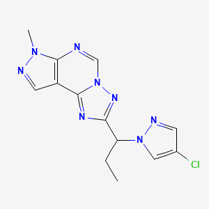 molecular formula C13H13ClN8 B14927660 2-[1-(4-chloro-1H-pyrazol-1-yl)propyl]-7-methyl-7H-pyrazolo[4,3-e][1,2,4]triazolo[1,5-c]pyrimidine 