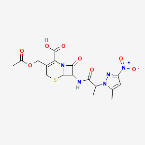 3-[(acetyloxy)methyl]-7-{[2-(5-methyl-3-nitro-1H-pyrazol-1-yl)propanoyl]amino}-8-oxo-5-thia-1-azabicyclo[4.2.0]oct-2-ene-2-carboxylic acid