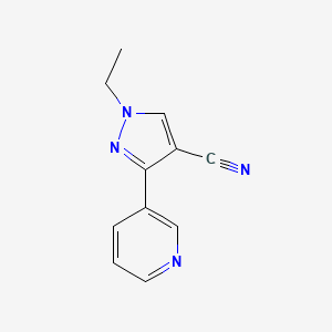molecular formula C11H10N4 B1492776 1-ethyl-3-(pyridin-3-yl)-1H-pyrazole-4-carbonitrile CAS No. 2098014-19-6