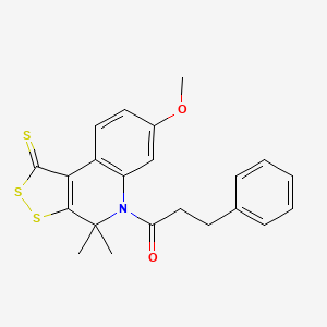 molecular formula C22H21NO2S3 B14927761 1-(7-methoxy-4,4-dimethyl-1-thioxo-1,4-dihydro-5H-[1,2]dithiolo[3,4-c]quinolin-5-yl)-3-phenylpropan-1-one 