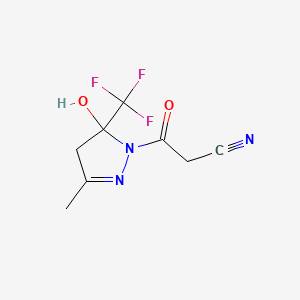 molecular formula C8H8F3N3O2 B14927777 3-[5-hydroxy-3-methyl-5-(trifluoromethyl)-4,5-dihydro-1H-pyrazol-1-yl]-3-oxopropanenitrile 