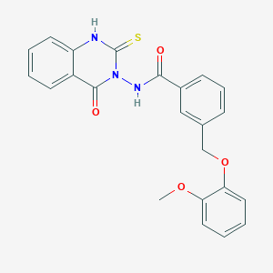 molecular formula C23H19N3O4S B14927819 3-[(2-methoxyphenoxy)methyl]-N-(4-oxo-2-sulfanylquinazolin-3(4H)-yl)benzamide 