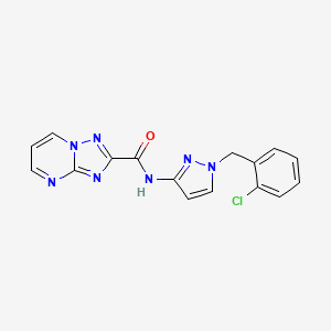 molecular formula C16H12ClN7O B14927831 N-[1-(2-chlorobenzyl)-1H-pyrazol-3-yl][1,2,4]triazolo[1,5-a]pyrimidine-2-carboxamide 