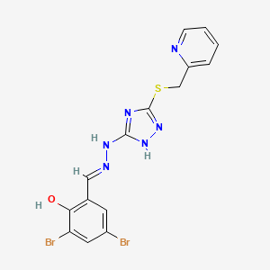 molecular formula C15H12Br2N6OS B14927864 2,4-dibromo-6-[(E)-(2-{5-[(pyridin-2-ylmethyl)sulfanyl]-4H-1,2,4-triazol-3-yl}hydrazinylidene)methyl]phenol 