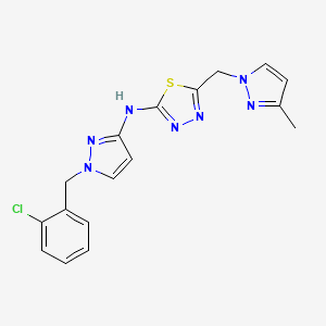 molecular formula C17H16ClN7S B14927989 N-[1-(2-chlorobenzyl)-1H-pyrazol-3-yl]-5-[(3-methyl-1H-pyrazol-1-yl)methyl]-1,3,4-thiadiazol-2-amine 