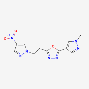 molecular formula C11H11N7O3 B14928117 2-(1-methyl-1H-pyrazol-4-yl)-5-[2-(4-nitro-1H-pyrazol-1-yl)ethyl]-1,3,4-oxadiazole 