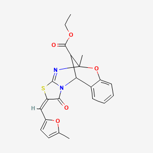 molecular formula C22H20N2O5S B14928131 ethyl (2E)-5-methyl-2-[(5-methylfuran-2-yl)methylidene]-1-oxo-1,2-dihydro-5H,11H-5,11-methano[1,3]thiazolo[2,3-d][1,3,5]benzoxadiazocine-13-carboxylate 