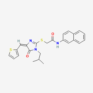 2-{[(4E)-1-(2-methylpropyl)-5-oxo-4-(thiophen-2-ylmethylidene)-4,5-dihydro-1H-imidazol-2-yl]sulfanyl}-N-(naphthalen-2-yl)acetamide