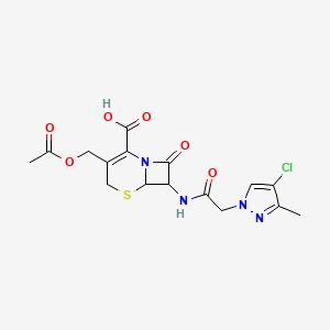 molecular formula C16H17ClN4O6S B14928190 3-[(acetyloxy)methyl]-7-{[(4-chloro-3-methyl-1H-pyrazol-1-yl)acetyl]amino}-8-oxo-5-thia-1-azabicyclo[4.2.0]oct-2-ene-2-carboxylic acid 