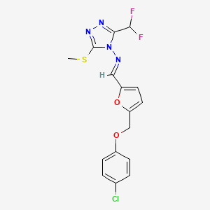 molecular formula C16H13ClF2N4O2S B14928198 N-[(E)-{5-[(4-chlorophenoxy)methyl]furan-2-yl}methylidene]-3-(difluoromethyl)-5-(methylsulfanyl)-4H-1,2,4-triazol-4-amine 