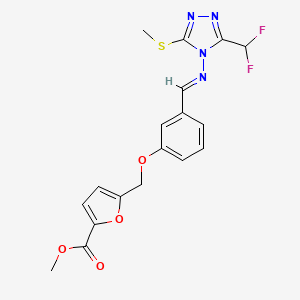 molecular formula C18H16F2N4O4S B14928209 methyl 5-({3-[(E)-{[3-(difluoromethyl)-5-(methylsulfanyl)-4H-1,2,4-triazol-4-yl]imino}methyl]phenoxy}methyl)furan-2-carboxylate 