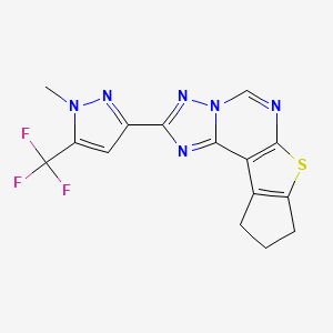 molecular formula C15H11F3N6S B14928360 2-[1-methyl-5-(trifluoromethyl)-1H-pyrazol-3-yl]-9,10-dihydro-8H-cyclopenta[4,5]thieno[3,2-e][1,2,4]triazolo[1,5-c]pyrimidine 