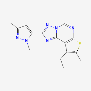 molecular formula C15H16N6S B14928367 2-(1,3-dimethyl-1H-pyrazol-5-yl)-9-ethyl-8-methylthieno[3,2-e][1,2,4]triazolo[1,5-c]pyrimidine 