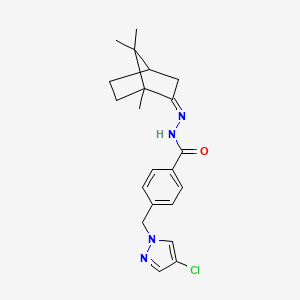 4-[(4-chloro-1H-pyrazol-1-yl)methyl]-N'-[(2Z)-1,7,7-trimethylbicyclo[2.2.1]hept-2-ylidene]benzohydrazide