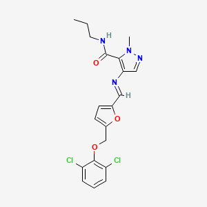 4-{[(E)-{5-[(2,6-dichlorophenoxy)methyl]furan-2-yl}methylidene]amino}-1-methyl-N-propyl-1H-pyrazole-5-carboxamide