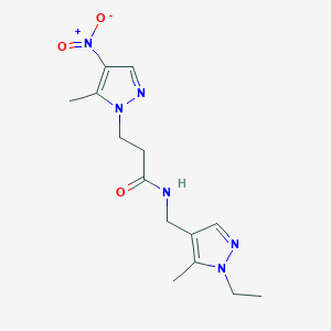 molecular formula C14H20N6O3 B14928469 N-[(1-ethyl-5-methyl-1H-pyrazol-4-yl)methyl]-3-(5-methyl-4-nitro-1H-pyrazol-1-yl)propanamide 