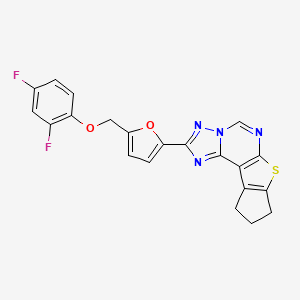 molecular formula C21H14F2N4O2S B14928473 2-{5-[(2,4-difluorophenoxy)methyl]furan-2-yl}-9,10-dihydro-8H-cyclopenta[4,5]thieno[3,2-e][1,2,4]triazolo[1,5-c]pyrimidine 