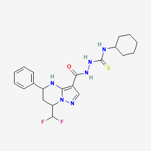 molecular formula C21H26F2N6OS B14928734 N-cyclohexyl-2-{[7-(difluoromethyl)-5-phenyl-4,5,6,7-tetrahydropyrazolo[1,5-a]pyrimidin-3-yl]carbonyl}hydrazinecarbothioamide 