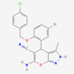 molecular formula C21H16BrClN4O2 B14928745 6-Amino-4-{5-bromo-2-[(4-chlorobenzyl)oxy]phenyl}-3-methyl-1,4-dihydropyrano[2,3-c]pyrazole-5-carbonitrile 