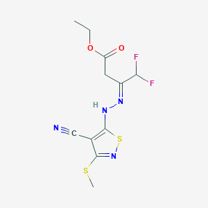 molecular formula C11H12F2N4O2S2 B14928895 ethyl (3E)-3-{2-[4-cyano-3-(methylsulfanyl)-1,2-thiazol-5-yl]hydrazinylidene}-4,4-difluorobutanoate 