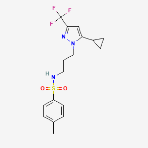 molecular formula C17H20F3N3O2S B14928987 N-{3-[5-cyclopropyl-3-(trifluoromethyl)-1H-pyrazol-1-yl]propyl}-4-methylbenzenesulfonamide 