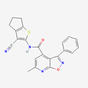 molecular formula C22H16N4O2S B14929025 N-(3-cyano-5,6-dihydro-4H-cyclopenta[b]thiophen-2-yl)-6-methyl-3-phenyl[1,2]oxazolo[5,4-b]pyridine-4-carboxamide 