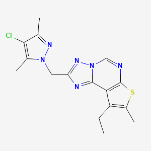 molecular formula C16H17ClN6S B14929036 2-[(4-chloro-3,5-dimethyl-1H-pyrazol-1-yl)methyl]-9-ethyl-8-methylthieno[3,2-e][1,2,4]triazolo[1,5-c]pyrimidine 