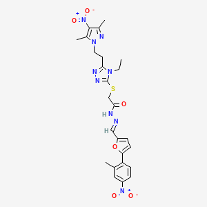 2-({5-[2-(3,5-dimethyl-4-nitro-1H-pyrazol-1-yl)ethyl]-4-ethyl-4H-1,2,4-triazol-3-yl}sulfanyl)-N'-{(E)-[5-(2-methyl-4-nitrophenyl)furan-2-yl]methylidene}acetohydrazide