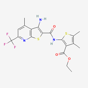 molecular formula C19H18F3N3O3S2 B14929090 Ethyl 2-({[3-amino-4-methyl-6-(trifluoromethyl)thieno[2,3-b]pyridin-2-yl]carbonyl}amino)-4,5-dimethylthiophene-3-carboxylate 