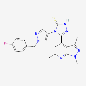 molecular formula C21H19FN8S B14929137 4-[1-(4-fluorobenzyl)-1H-pyrazol-4-yl]-5-(1,3,6-trimethyl-1H-pyrazolo[3,4-b]pyridin-4-yl)-4H-1,2,4-triazole-3-thiol 