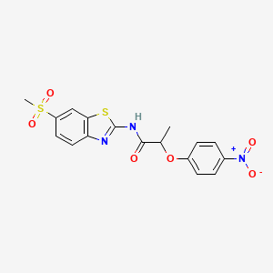 molecular formula C17H15N3O6S2 B14929191 N-[6-(methylsulfonyl)-1,3-benzothiazol-2-yl]-2-(4-nitrophenoxy)propanamide 