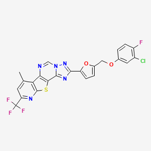 molecular formula C23H12ClF4N5O2S B14929229 4-[5-[(3-chloro-4-fluorophenoxy)methyl]furan-2-yl]-11-methyl-13-(trifluoromethyl)-16-thia-3,5,6,8,14-pentazatetracyclo[7.7.0.02,6.010,15]hexadeca-1(9),2,4,7,10(15),11,13-heptaene 