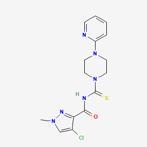 molecular formula C15H17ClN6OS B14929270 4-chloro-1-methyl-N-{[4-(pyridin-2-yl)piperazin-1-yl]carbonothioyl}-1H-pyrazole-3-carboxamide 