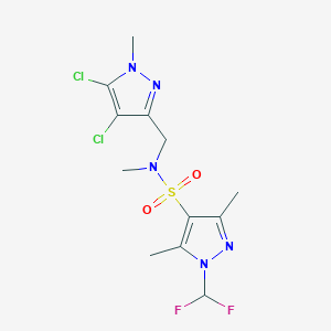 molecular formula C12H15Cl2F2N5O2S B14929314 N-[(4,5-dichloro-1-methyl-1H-pyrazol-3-yl)methyl]-1-(difluoromethyl)-N,3,5-trimethyl-1H-pyrazole-4-sulfonamide 