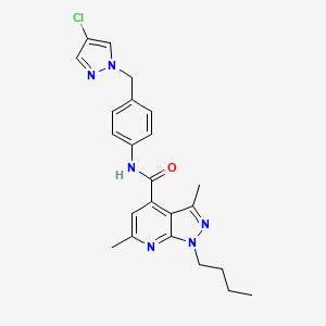 molecular formula C23H25ClN6O B14929346 1-butyl-N-{4-[(4-chloro-1H-pyrazol-1-yl)methyl]phenyl}-3,6-dimethyl-1H-pyrazolo[3,4-b]pyridine-4-carboxamide 