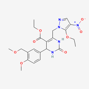 molecular formula C22H27N5O8 B14929406 ethyl 6-[(5-ethoxy-4-nitro-1H-pyrazol-1-yl)methyl]-4-[4-methoxy-3-(methoxymethyl)phenyl]-2-oxo-1,2,3,4-tetrahydropyrimidine-5-carboxylate 